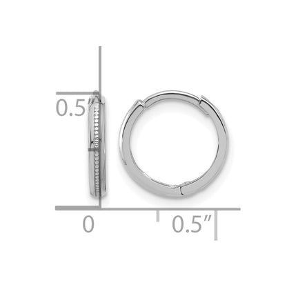 14K White Gold Polished And Textured Huggie Hoop Earrings