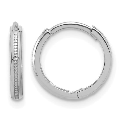 14K White Gold Polished And Textured Huggie Hoop Earrings