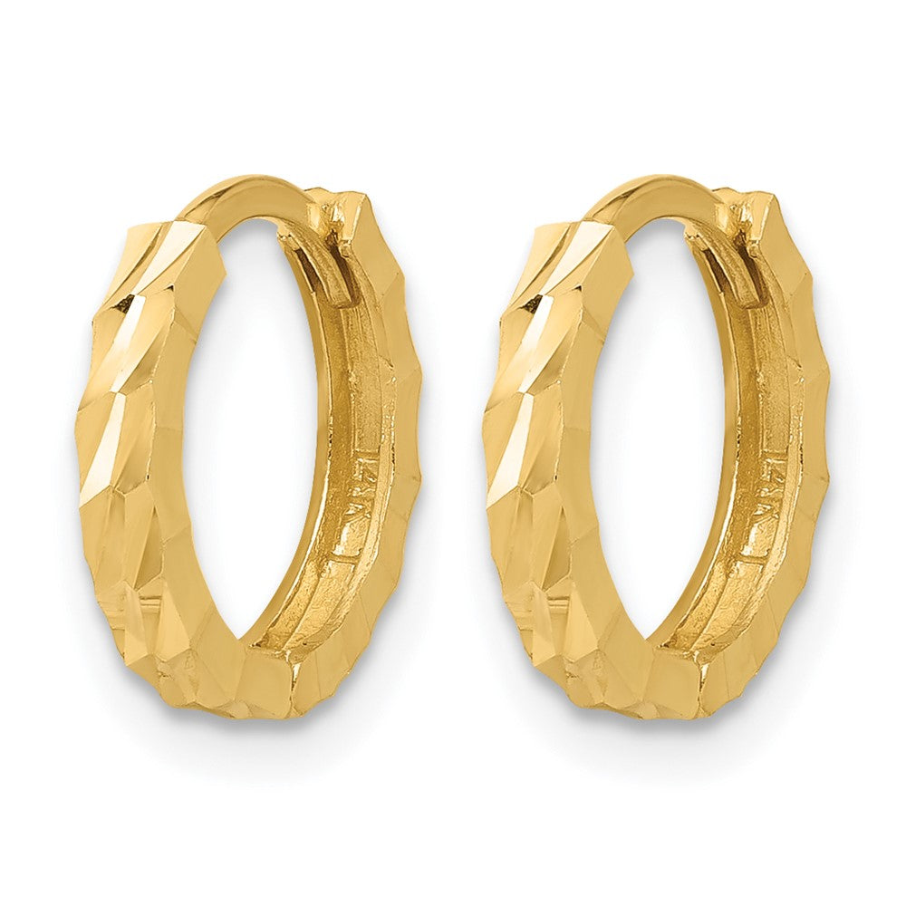 14K Yellow Gold Polished And Diamond Cut Huggie Hoop Earrings