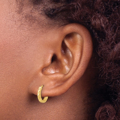 14K Yellow Gold Polished And Diamond Cut Huggie Hoop Earrings