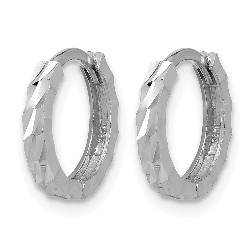 14K White Gold Polished/Diamond Cut Huggie Hoop Earrings