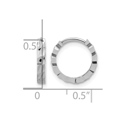 14K White Gold Polished/Diamond Cut Huggie Hoop Earrings