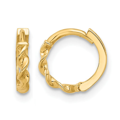14K Yellow Gold Polished Twisted Huggie Hoop Earrings