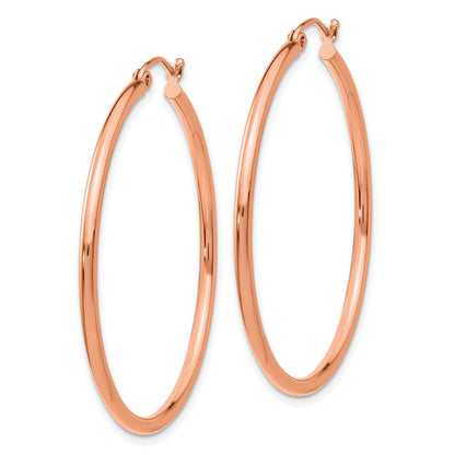 14K Rose Gold Polished 2X40mm Hoop Earrings