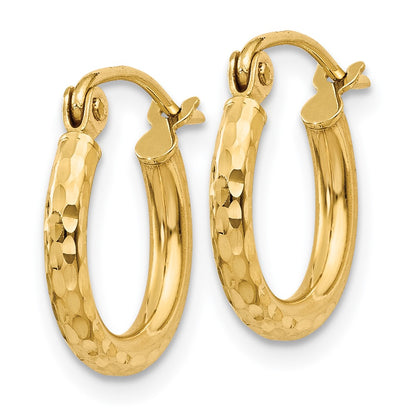 14K Yellow Gold Diamond Cut 2mm Round Tube Hoop Earrings
