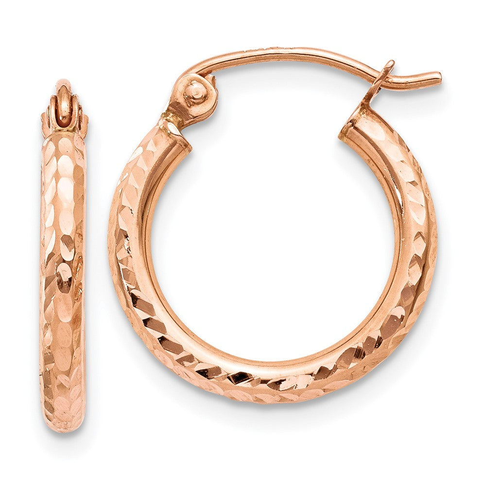 14K Rose Gold Lightweight Diamond Cut Hoop Earrings