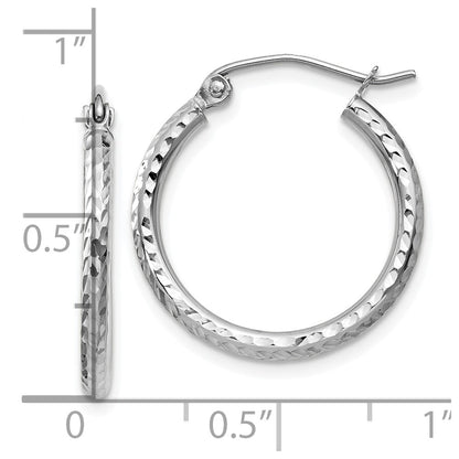14K White Gold Diamond Cut 2mm Round Tube Hoop Earrings