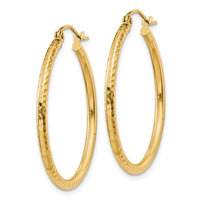 14K Yellow Gold Diamond Cut 2mm Round Tube Hoop Earrings
