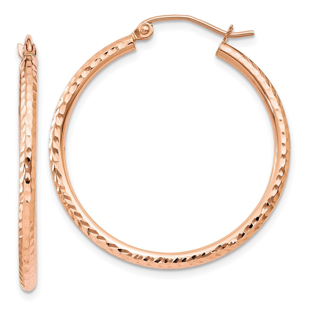 14K Rose Gold Diamond Cut Polished Hoop Earrings