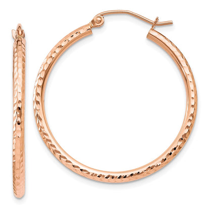 14K Rose Gold Diamond Cut Polished Hoop Earrings