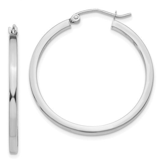 14K White Gold 2mm Square Tube Hoop Earrings