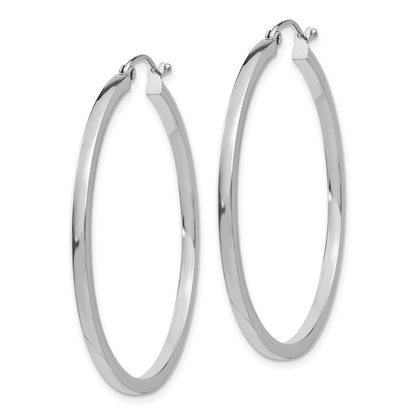 14K White Gold 2mm Square Tube Hoop Earrings