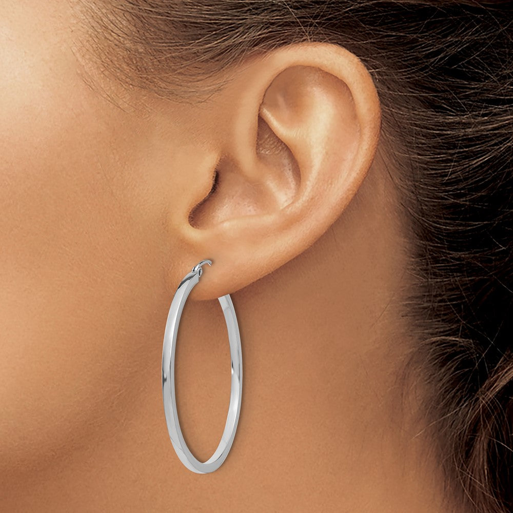 14K White Gold 2mm Square Tube Hoop Earrings