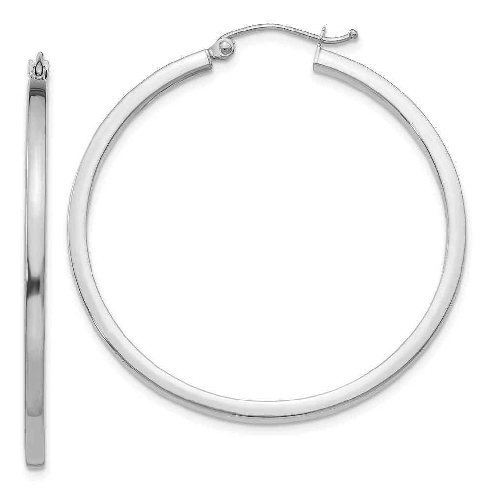 14K White Gold 2mm Square Tube Hoop Earrings