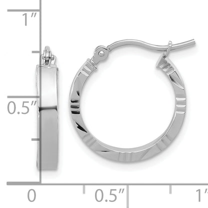 14K White Gold Small 3mm D/C Edge Polished Hoop Earrings