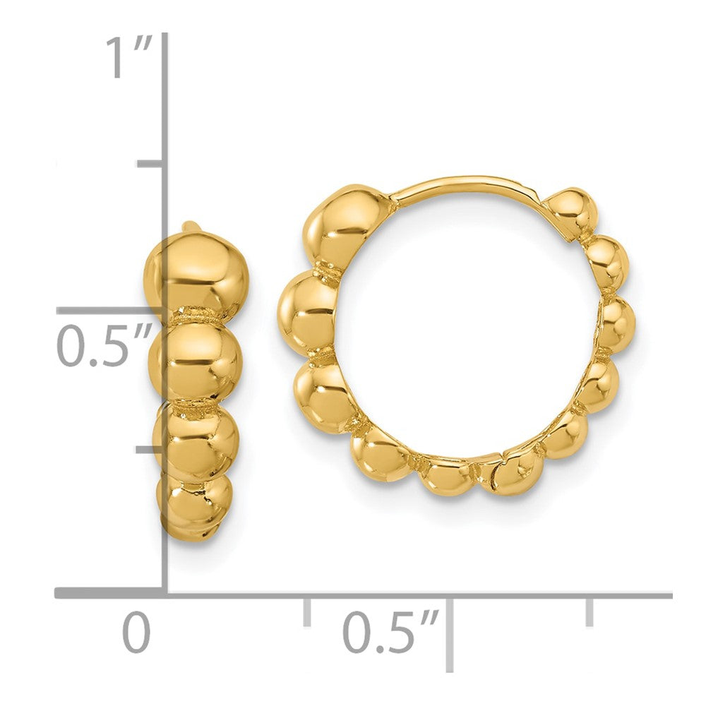 14K Yellow Gold Polished Beaded Hoop Earrings