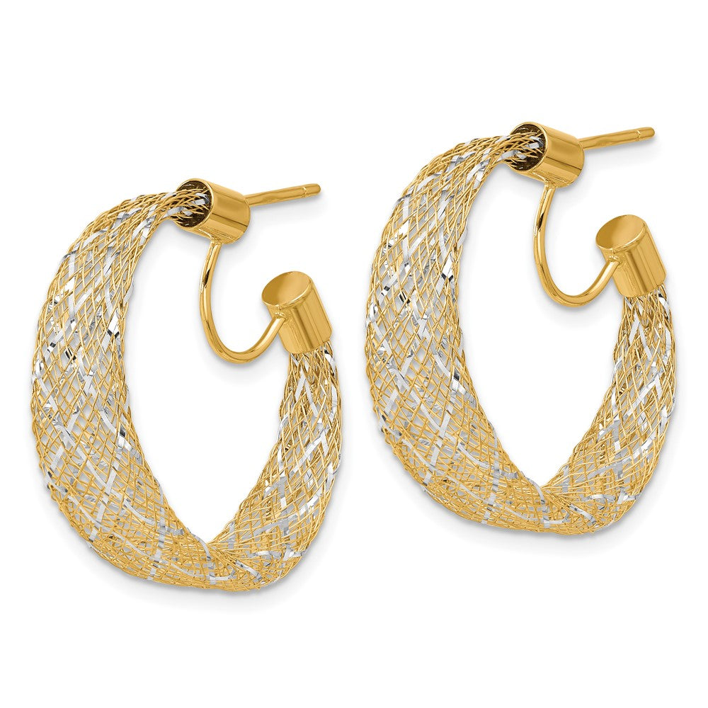 14K Yellow & Rhodium Braided Mesh Stretch Post Hoop Earrings