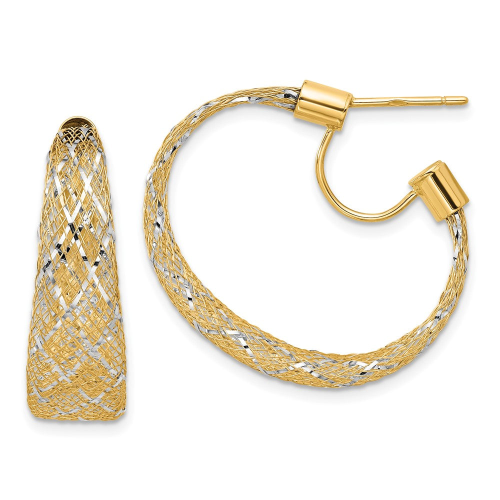 14K Yellow & Rhodium Braided Mesh Stretch Post Hoop Earrings