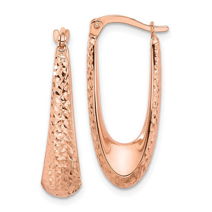 14K Rose Gold Polished And Diamond Cut Hoop Earrings