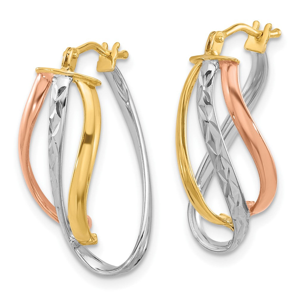 14K Yellow & Rhodium With White And Rose Gold Plating Polished Diamond Cut Fancy Hoop Earrings