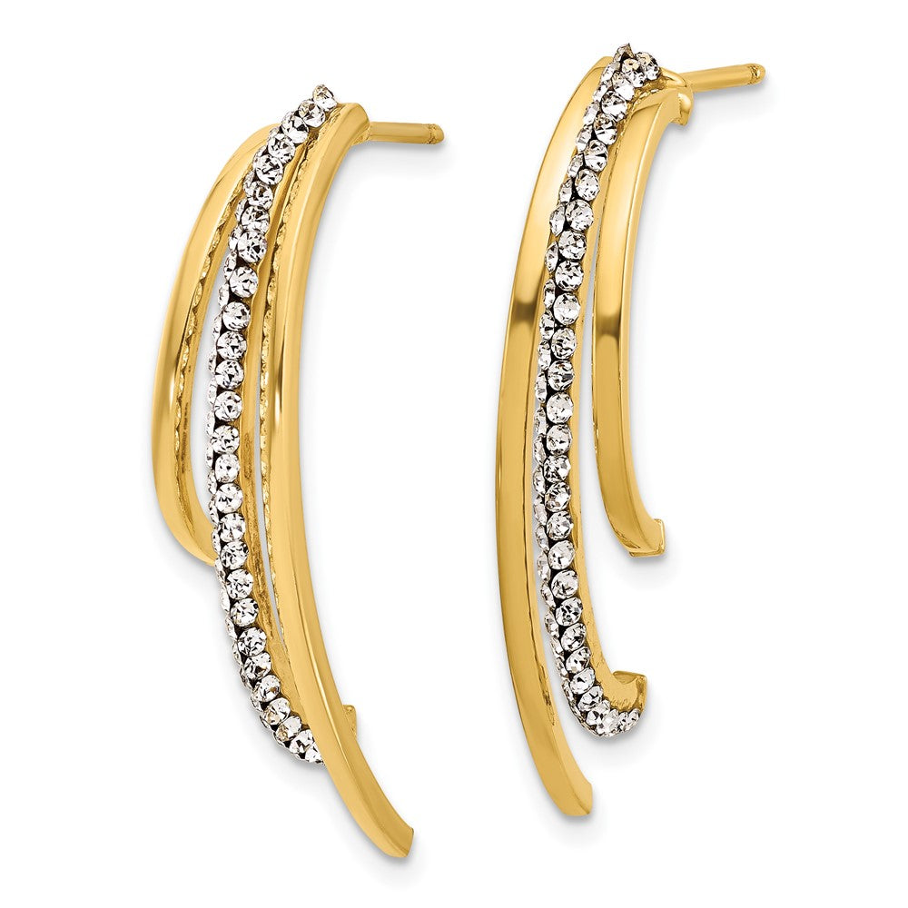 14K Yellow Gold Polished With Crystals 3 Row Drop Post Earrings