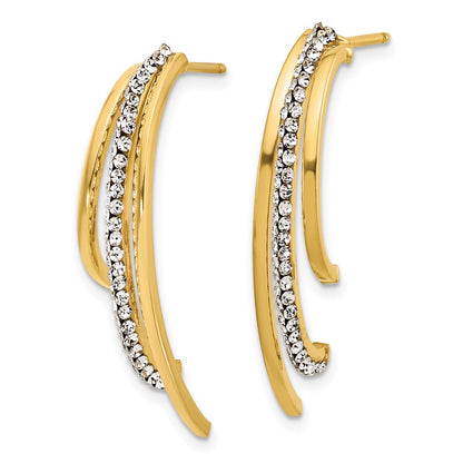 14K Yellow Gold Polished With Crystals 3 Row Drop Post Earrings