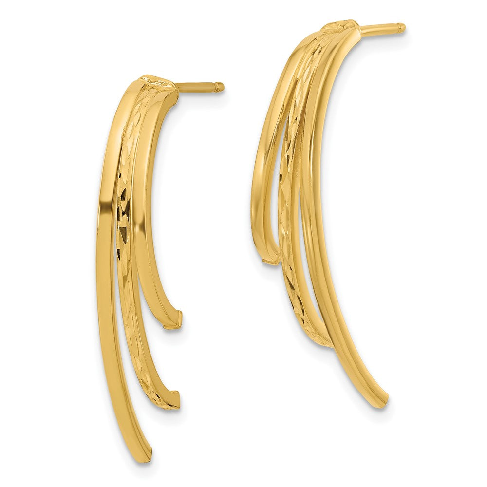 14K Yellow Gold Polished And D/C 3 Row Drop Post Earrings