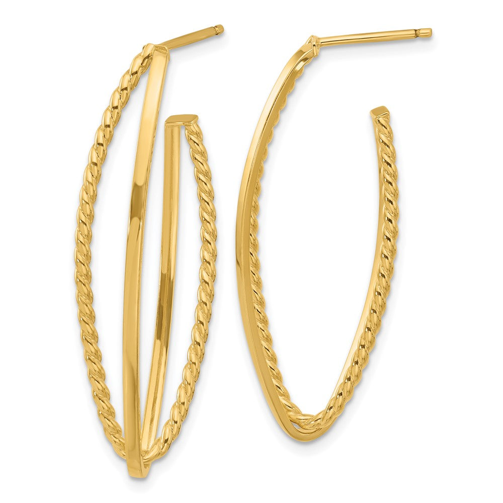 14K Yellow Gold Polished And Textured Fancy Drop Post Earrings