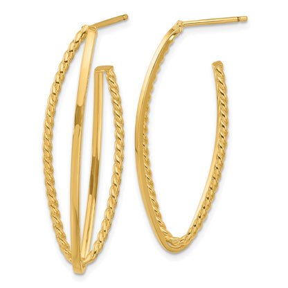 14K Yellow Gold Polished And Textured Fancy Drop Post Earrings