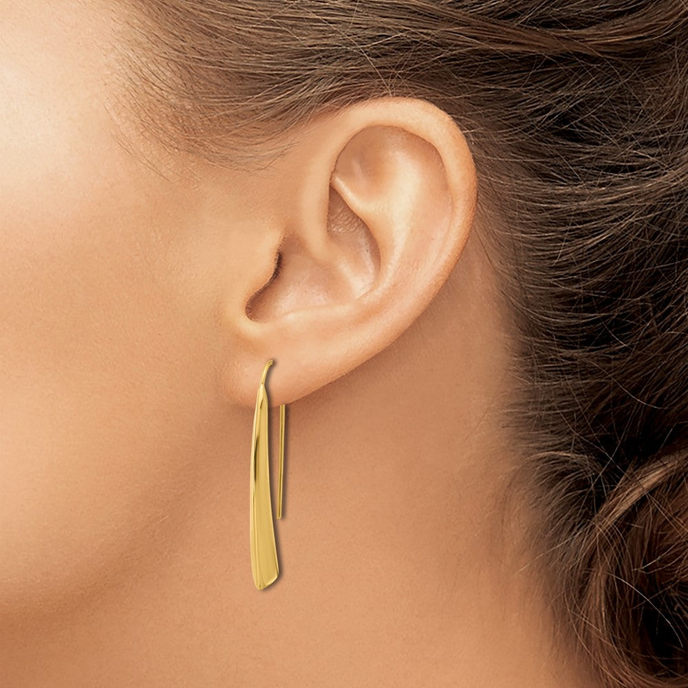 14K Yellow Gold Polished Drop Bar Threader Earrings