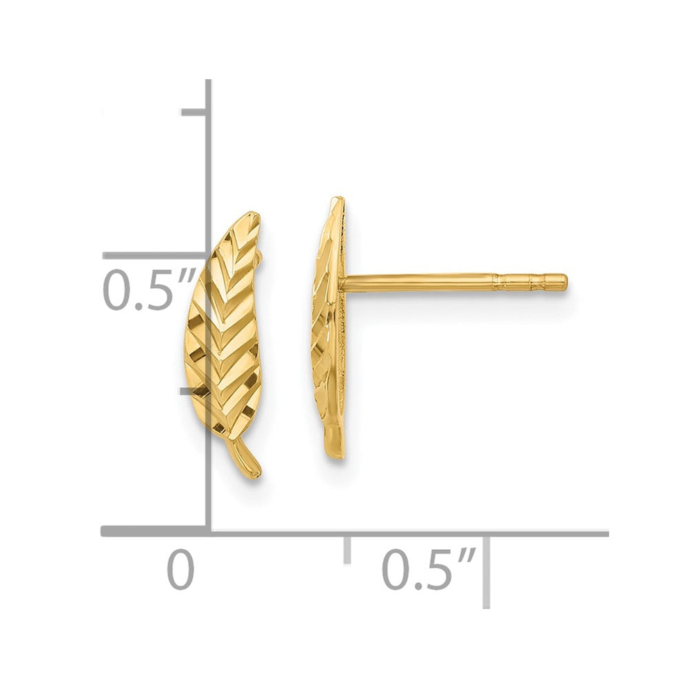 14K Yellow Gold Polished And Diamond Cut Leaf Post Earrings