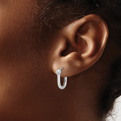14K White Gold Polished Hinged Hoop Earrings