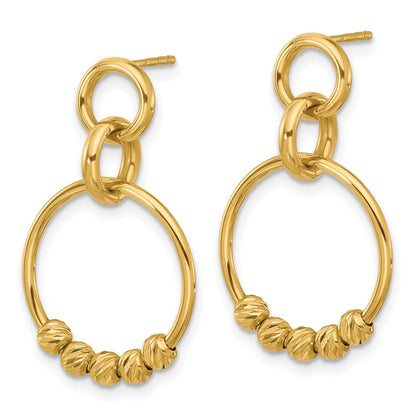 14K Yellow Gold Polished And Diamond Cut Dangle Post Earrings