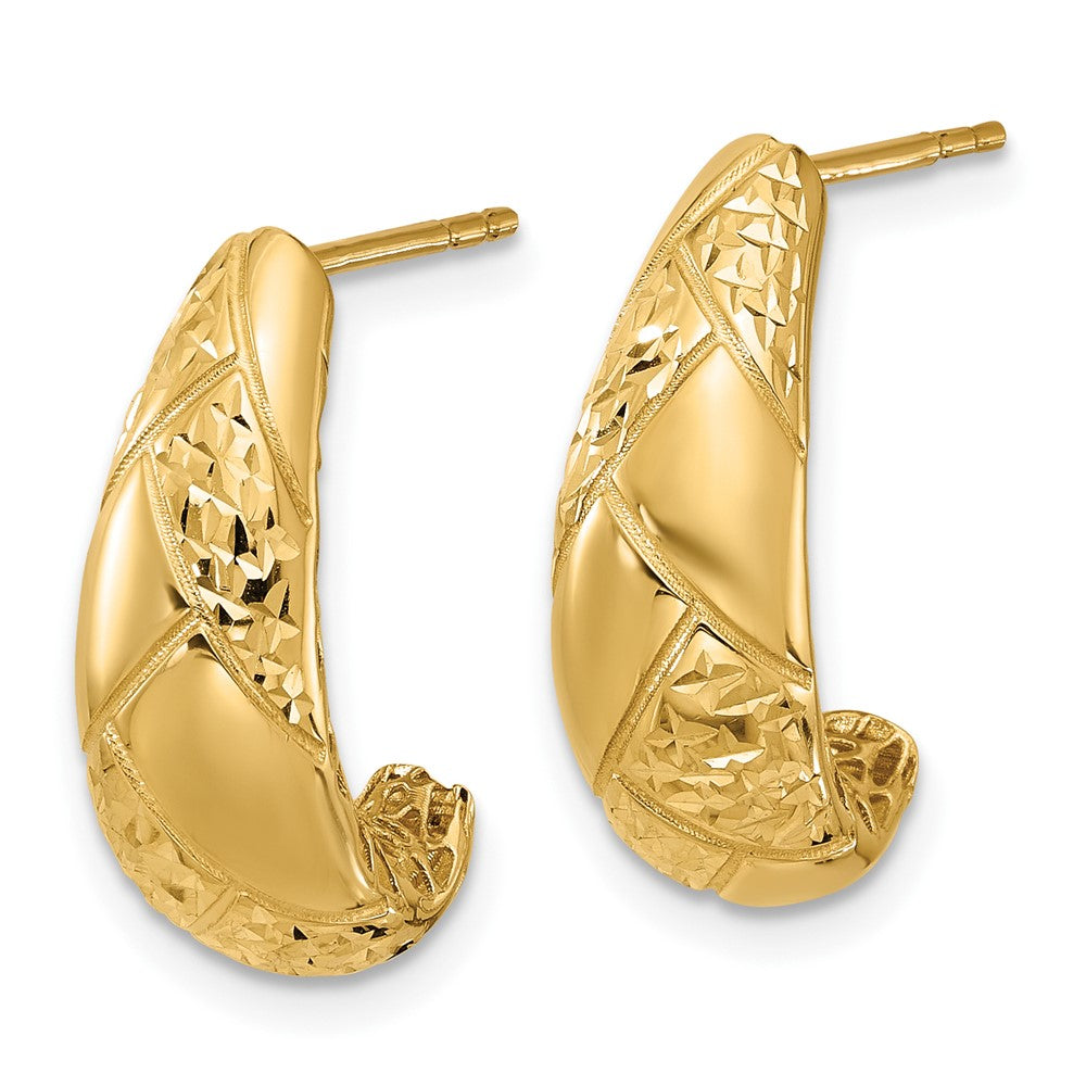 14K Yellow Gold Polished And Diamond Cut J Hoop Earrings