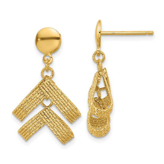 14K Yellow Gold Polished And Textured Fancy Dangle Post Earrings