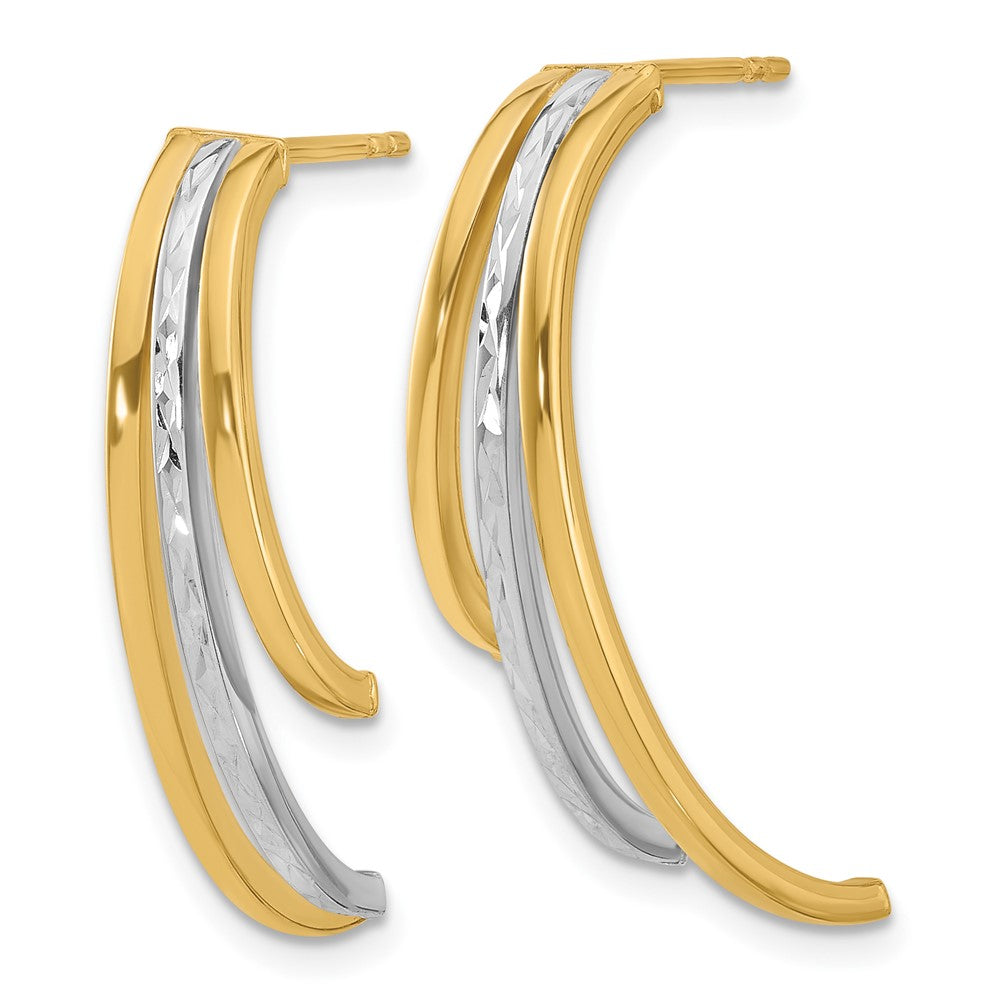 14K Yellow & Rhodium Polished And D/C 3 Row Drop Post Earrings