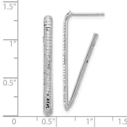 14K Yellow & Rhodium Wht Rh Plat Polished/Dia Cut Triangle J Hoop Earrings