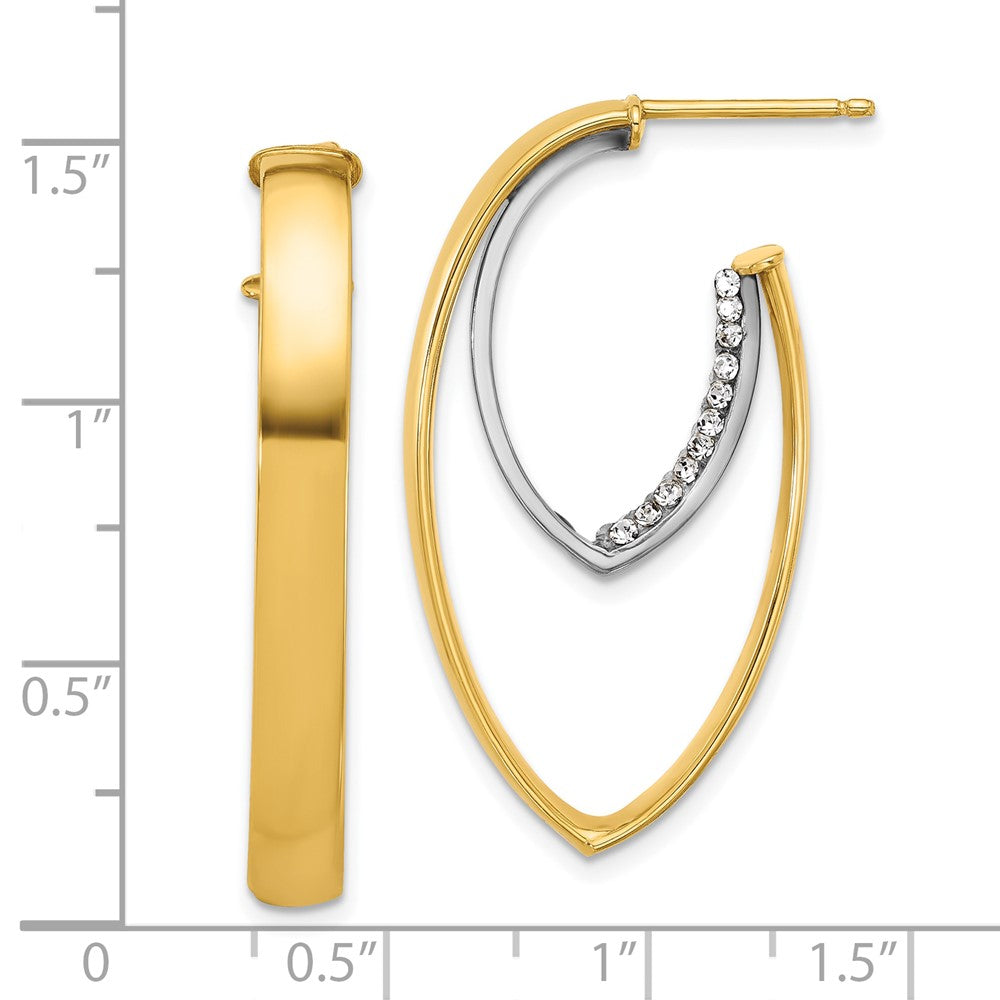 14K Yellow & Rhodium White Polished Crystal Oval Drop Post Earrings