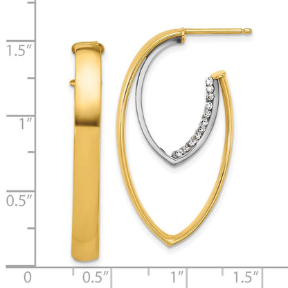 14K Yellow & Rhodium White Polished Crystal Oval Drop Post Earrings