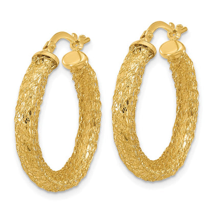 14K Yellow Gold Polished And Textured Hoop Earrings