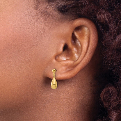 14K Yellow Gold Polished Teardrop Dangle Earrings
