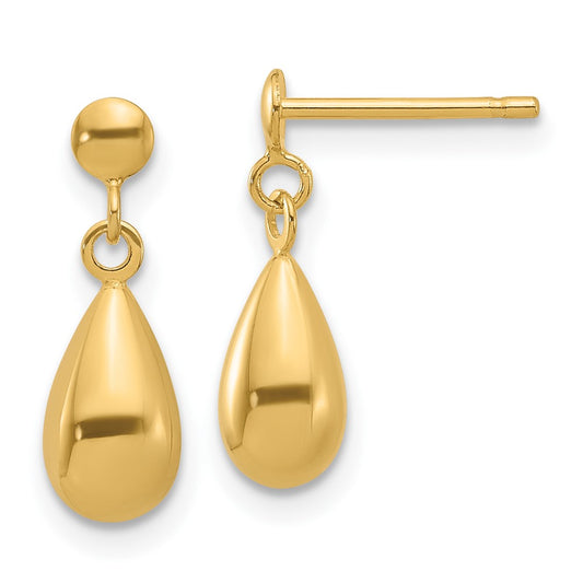 14K Yellow Gold Polished Teardrop Dangle Earrings