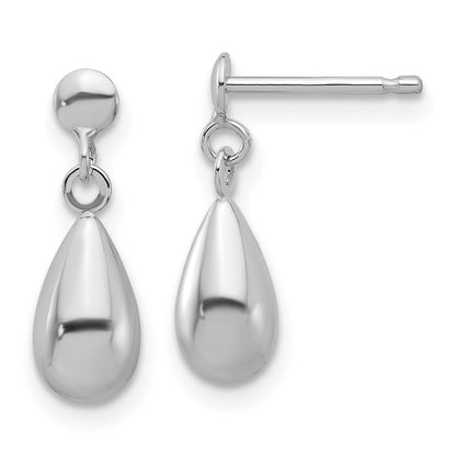 14K White Gold Polished Teardrop Dangle Earrings