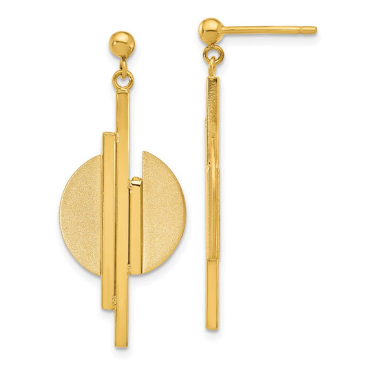 14K Yellow Gold Polished And Brushed Dangle Post Earrings