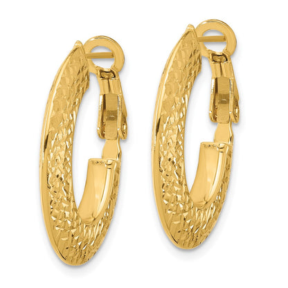 14K Yellow Gold Polished And D/C Knife Edge Omega Back Hoop Earrings