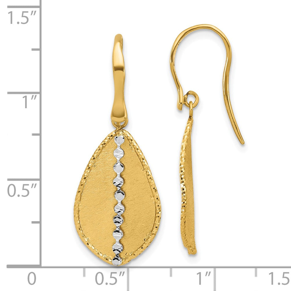 14K Two Tone Polished And Satin Teardrop Dangle Earrings