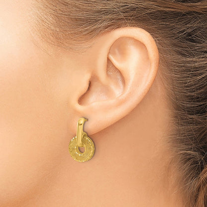 14K Yellow Gold Polished And Diamond Cut Dangle Post Earrings