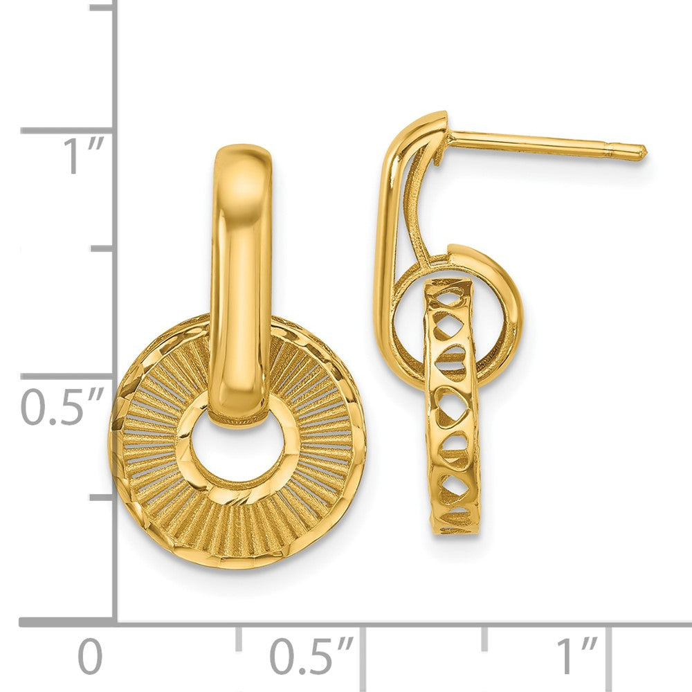 14K Yellow Gold Polished And Diamond Cut Dangle Post Earrings