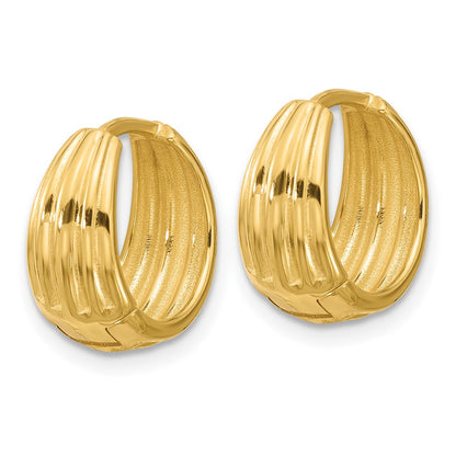 14K Yellow Gold Polished/Grooved Round Huggie Hoop Earrings