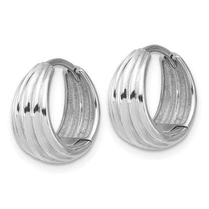 14K White Gold Wg Polished/Grooved Round Huggie Hoop Earrings